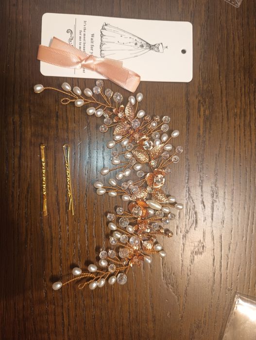 Ozdoba do włosów bialo-miedziana