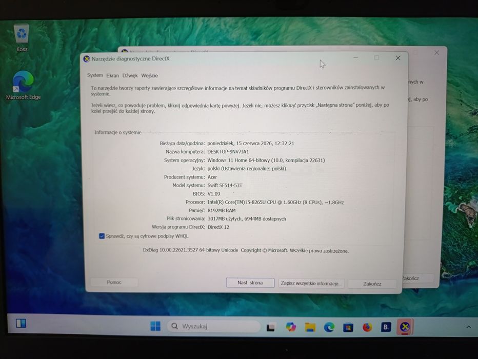 Laptop Acer Swift SF514-53T i5-8265U 8GB RAM SSD Windows 11