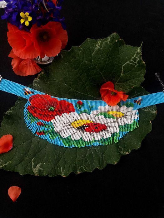 Яскравий стильний чокер з бахромою "Букет квітів"