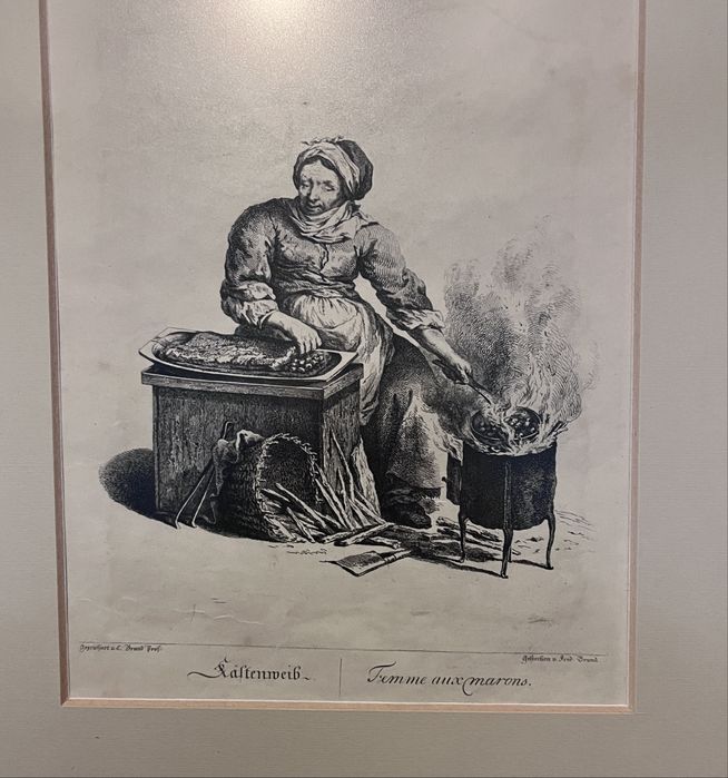 Miedzioryt „Kobieta z kasztanami” Johann Christian Brand