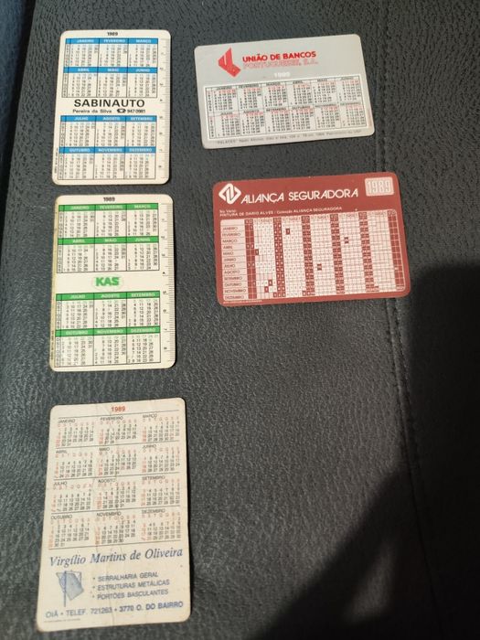Cinco calendários de bolso de 1989