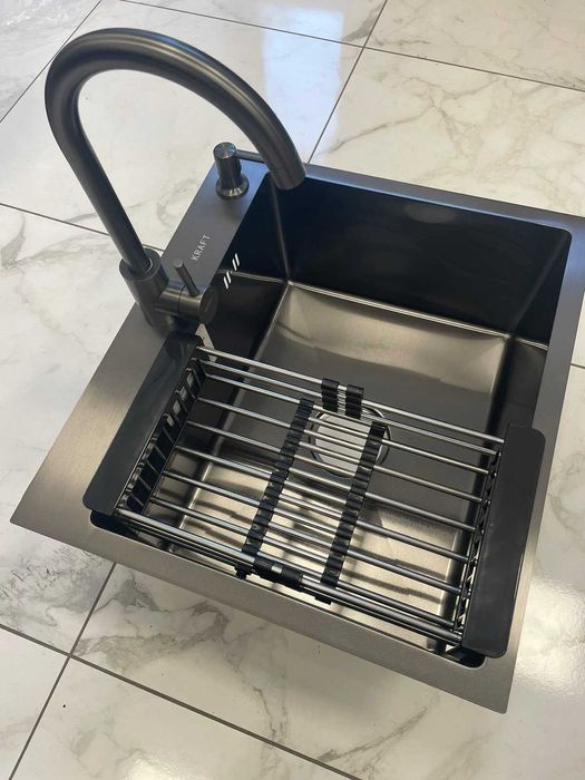 Кран Безкоштовно! Кухонна мийка KRAFT Мойка 5050 с корзиной и краном