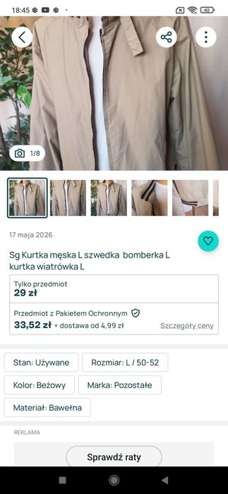 Sg Kurtka wiatrówka męska  M , L  Ripstop szara + kurtka carry zestaw