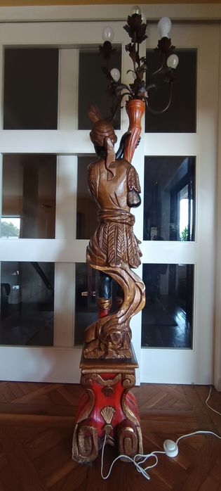 Tocheiro Veneziano Blackamoor 2,10m - Candeeiro de Pé Antigo Madeira Maciça - Paredes Porto