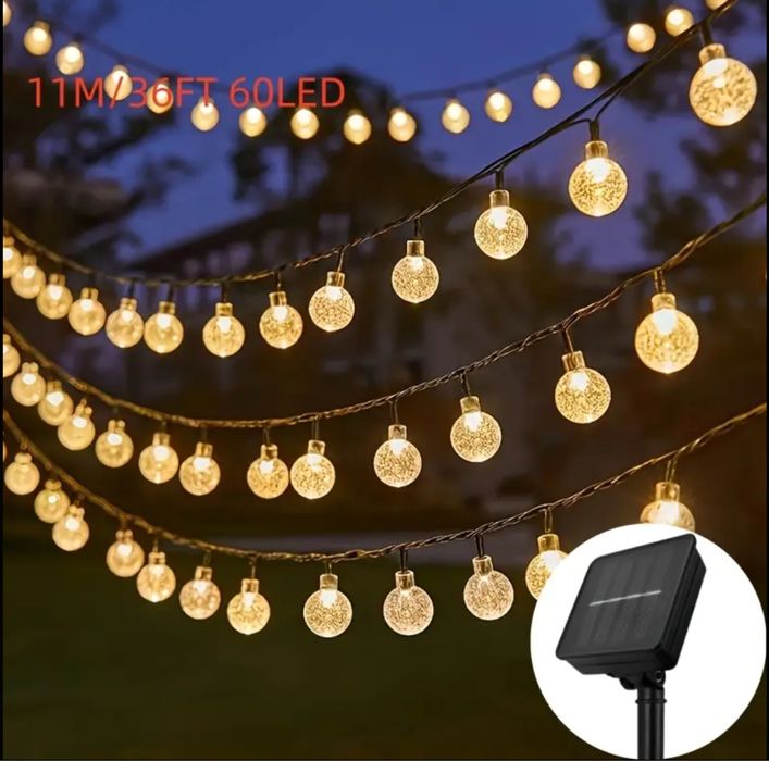 Сонячна гірлянда 11 м, 60 LED, Тепле світло, Для саду та двору