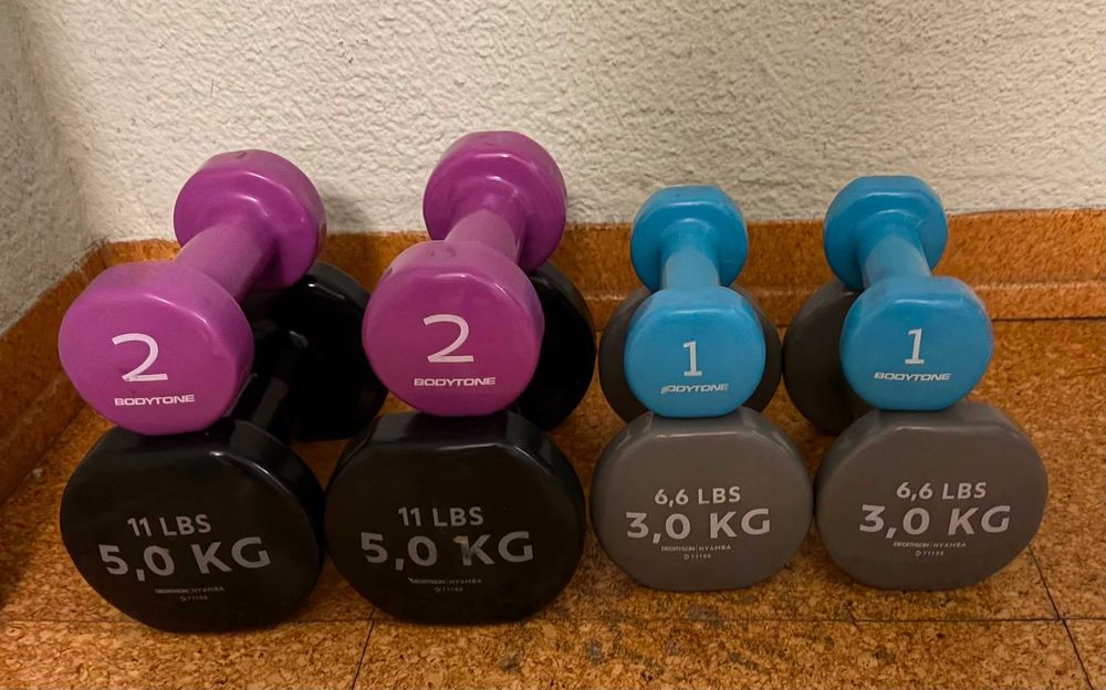 Conjunto completo com vários itens para ter uma academia em casa