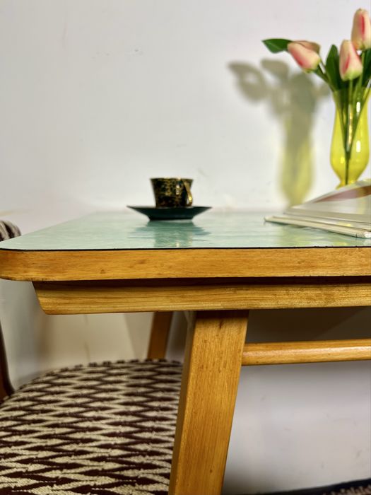 Stół PRL space age Jirak dla Drevnoimpregna Czechy buk mat lata 60