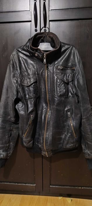 Męska kurtka M czarna skóra owcza
