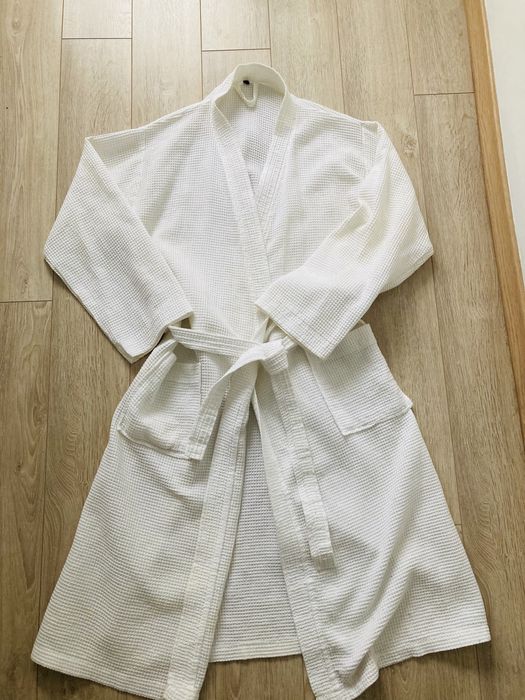 Szlafrok z gofrowanej bawełny kimono biały szybkoschnący