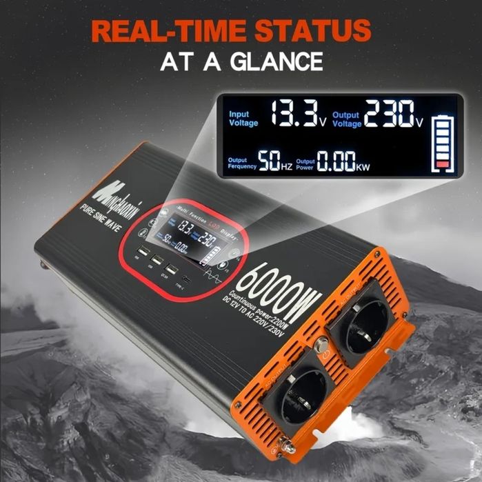 Інвертор 6000W (пік)/ 2200W (постійна) чиста синусоїда, 12/220В