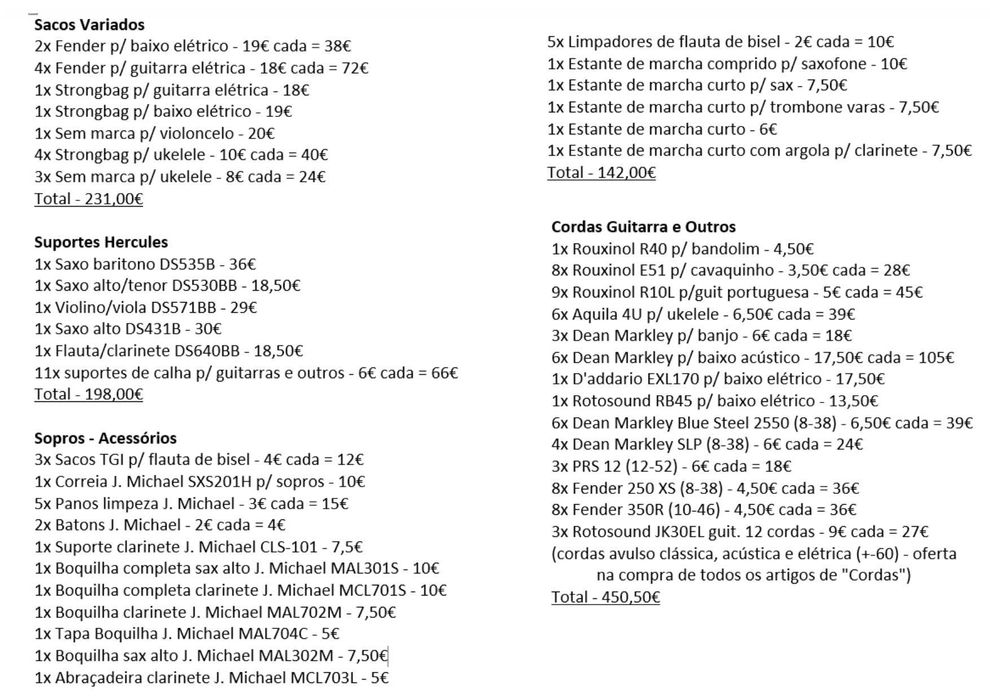 Acessórios (novos) Instrumentos Musicais