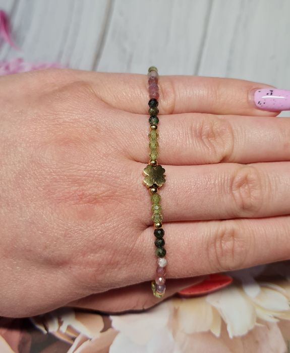 Bransoletka z kamieni naturalnych,  olivin i turmalin kolorowy