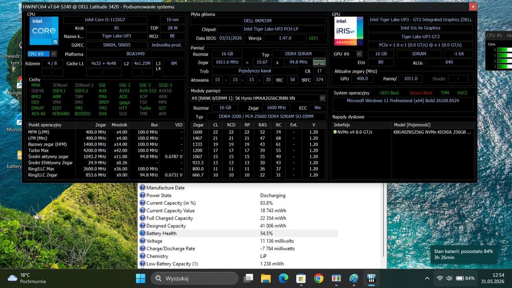 Dell Latitude 3420 – Intel Core i5-1135G7 / 16 GB RAM / SSD NVMe 256 GB