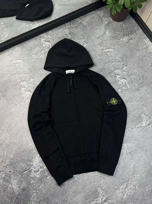 ОЛХ ДОСТАВКА! Stone Island Black Zip Hoodie чорне худі з блискавкою S-XXL унісекс чоловіче жіноче преміум кофта стон айленд streetwear базова модель