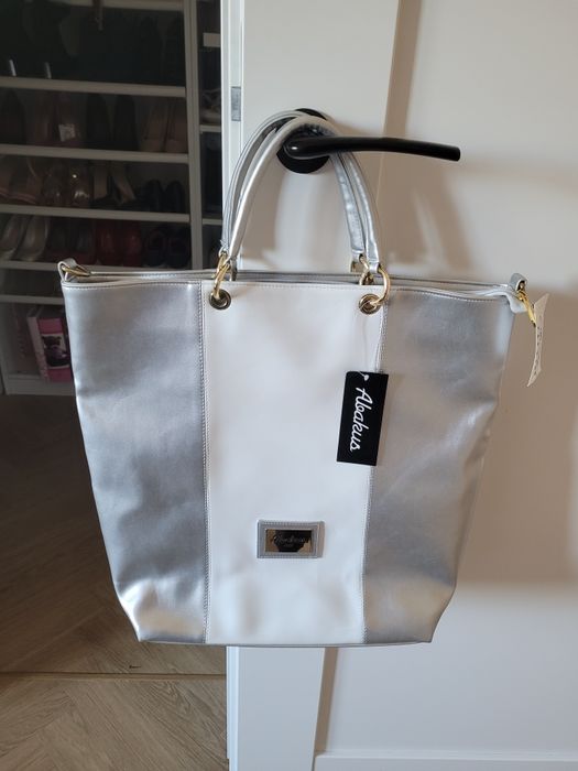 Torba duza elegancka szaro biała