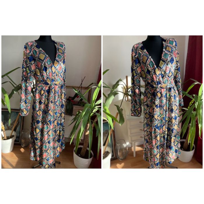 Cekinowa kopertowa sukienka midi asos m 38 L 40