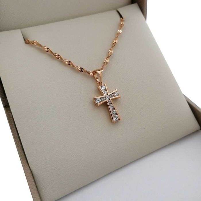 Pozłacany 18 k złotem łańcuszek singapur + krzyżyk GWARANCJA!