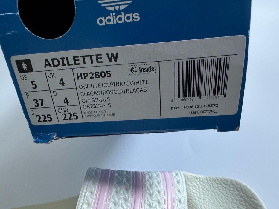 Nowe klapki damskie ADIDAS ADILETTE W białe różowe 37