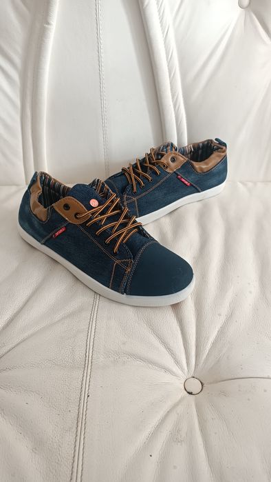 Trampki Jeansowe Denim Męskie Casual Rozmiar 40 | Brązowe Wstawki