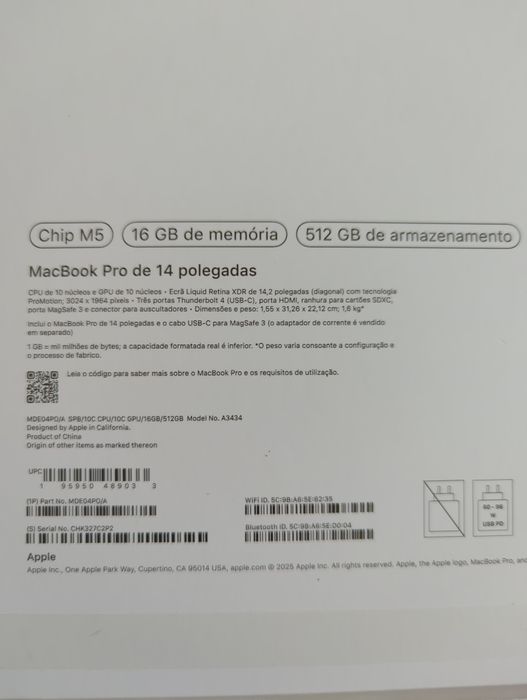 MacBook Pro 14" M5 16GB/512GB como novo