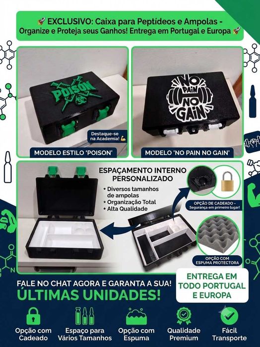 Caixa Maleta Peptídeos E Ampolas - C/ Espuma, Cadeado E Divisórias
