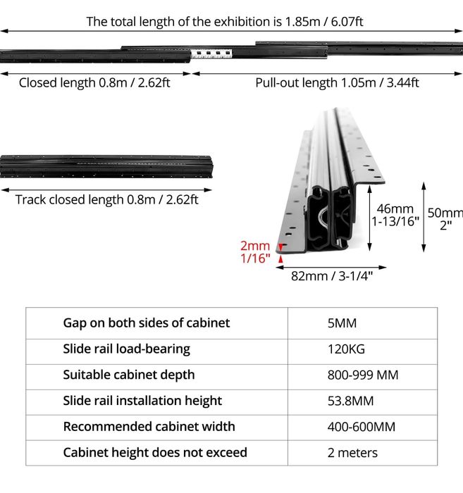 Prowadnice szuflad QWORK Heavy Duty, od  800 do  1850mm