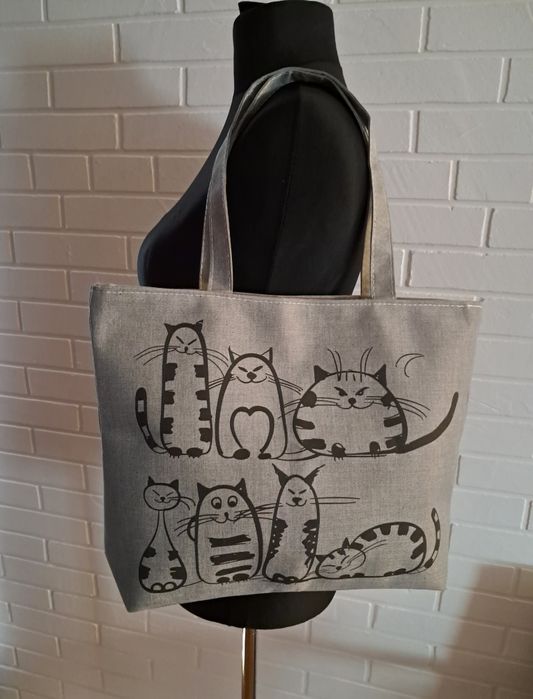 Szara płócienna torba damska Mieszcząca teczkę A4