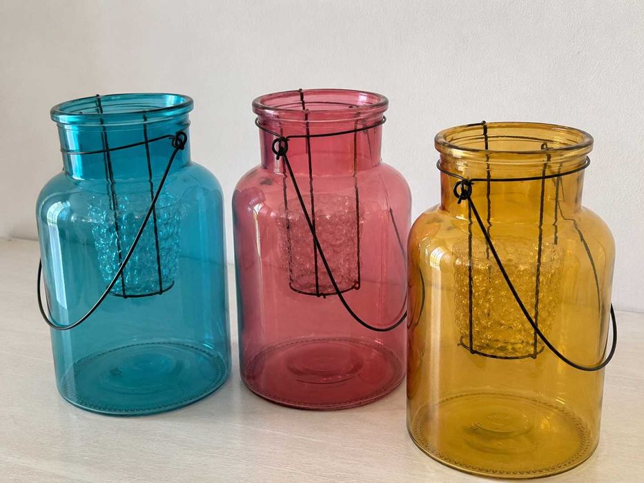 Lanterna porta-velas em Vidro Colorido com Pega, 25 cm (novo)