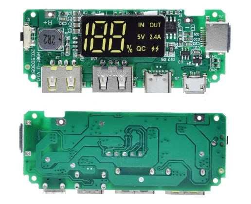 Плата повербанк с LED дисплеем 2,4A QC модуль Powerbank 18650 Li-ion