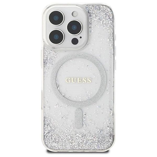 Etui Guess Resin Gradient Glitter MagSafe na iPhone 16 Pro - srebrne