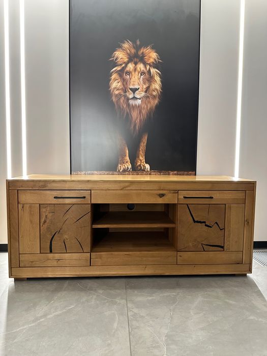 Szafka RTV dębowa 150 cm | lite drewno | loft | nowoczesna | dziki dąb