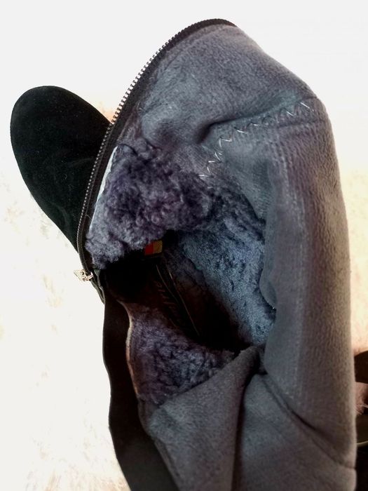 Сапоги зимові натуральний замш замшеві чорні теплі чоботи ботфорти