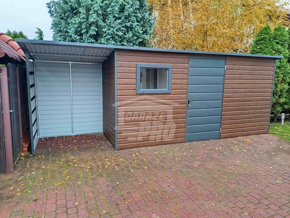 Schowek domek ogrodowy 5x1,5m + wiata 1,5m drzwi 2x okno dach  GP451