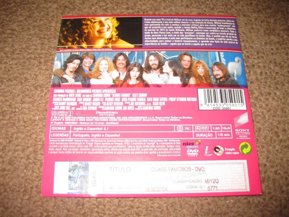 DVD "Quase Famosos" com Kate Hudson/Edição Rara!