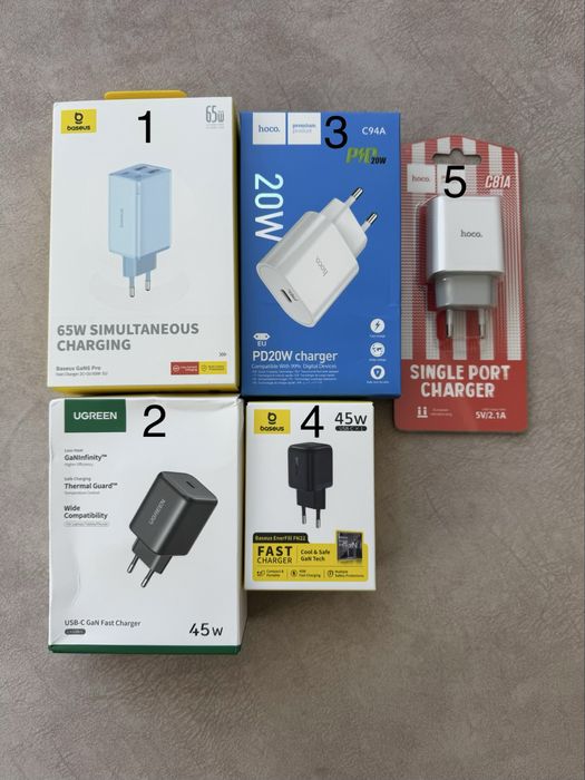 Зарядні пристрої Baseus Ugreen 20W 30W 45w 65W