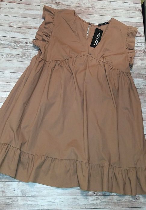 Сукня Boohoo котон коричнева з воланами Розмір L - XL
