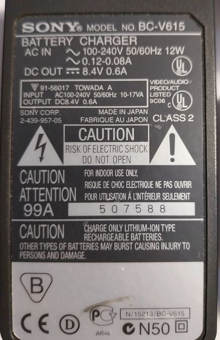 Sony carregador de baterias mod BC-V615 para cameras Vhs H