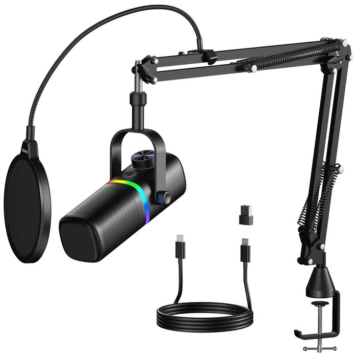 Mikrofon Aokeo AK-10 USB Dynamiczny RGB Z Ramieniem Do PC PS5