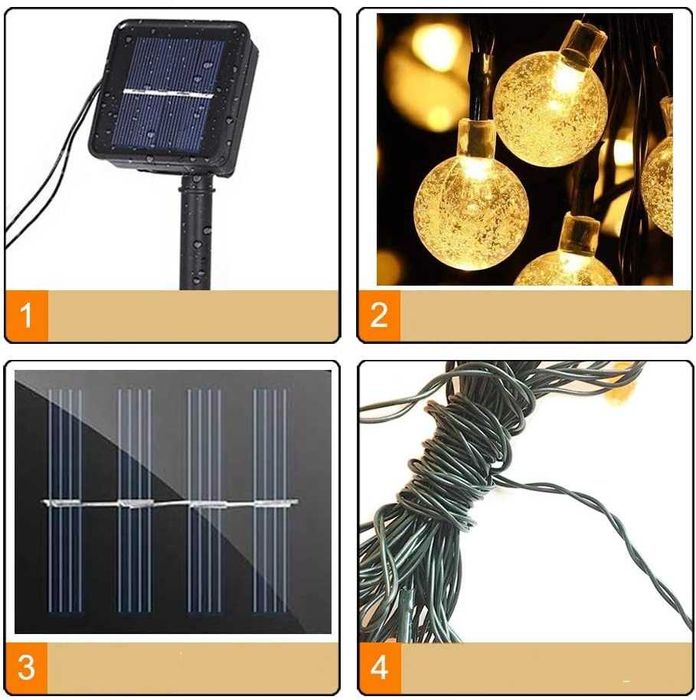 4x Girlanda solarna ogrodowa na balkon 40 led 7m lampki żarówki ciepła