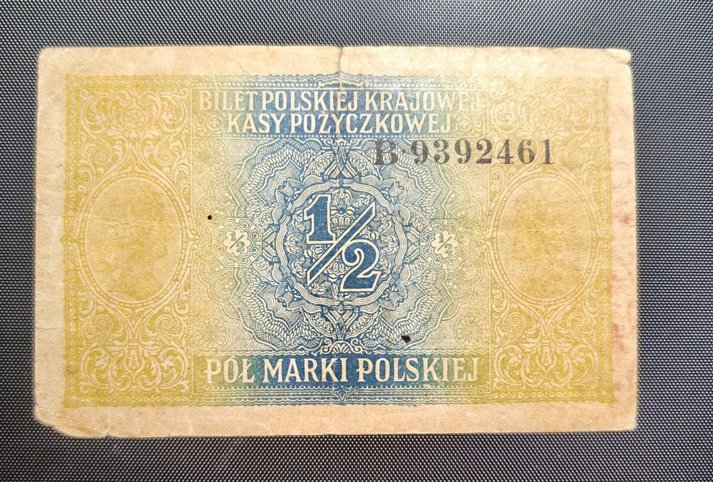 Banknot 1/2 marki polskiej 1916r. "Generał"