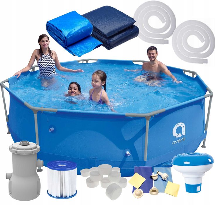 Duży Basen Ogrodowy Stelażowy Zestaw 305x76 17w1 + Chemia Gratis