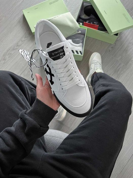 Кросівки Off-White Vulcanized Low Canvas White Black Premium | Кроссовки чоловічі жіночі
