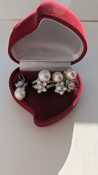 Серебреный набор из кулона, кольца и серёжек