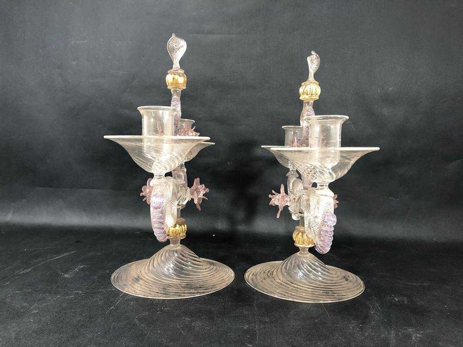 Par de Castiçais de Cristal de Murano Soprado - Século XIX Itália