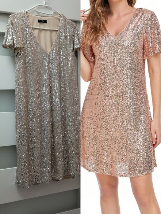 Sukienka cekinowa blink 42 na L XL / xxL święta impreza chrzciny