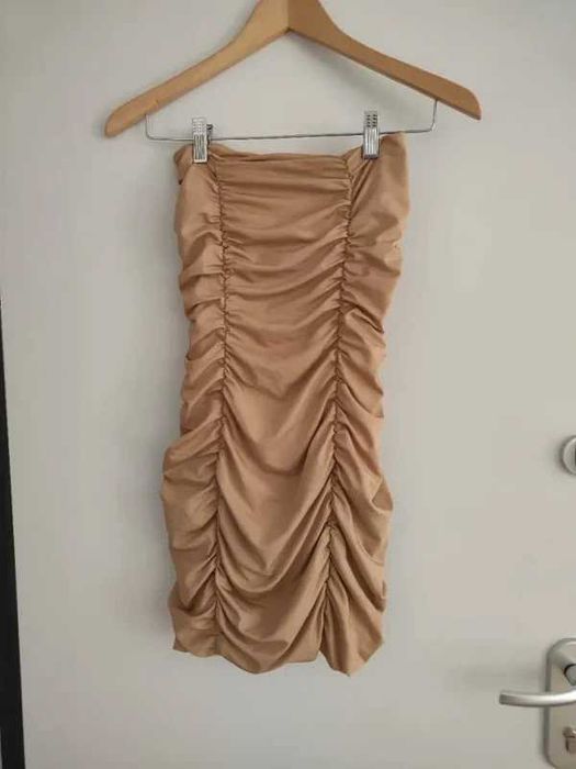 Mini Vestido Shein Drapeado – Nude / Bege – Tamanho S