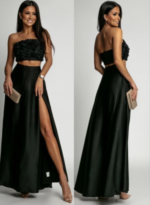 Elegancki czarny komplet M Bella S spodnica top
