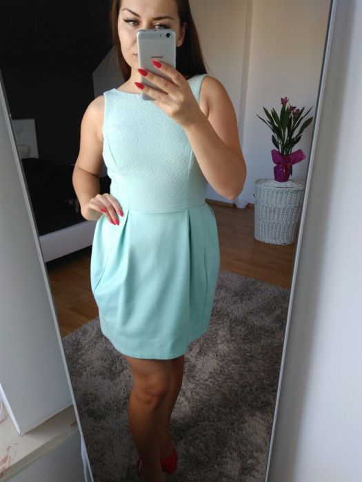 Elegancka sukienka mohito rozkloszowana turkus baby blue