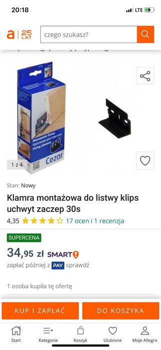 Klamra montażowa do listwy klips cezar