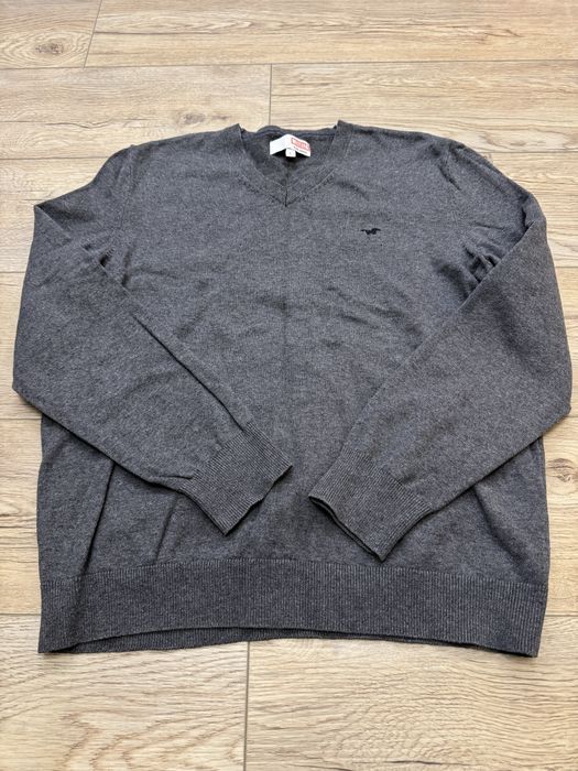 Szary 100% bawełna elegancki sweter z logo dekold V Mustang rozmiar L